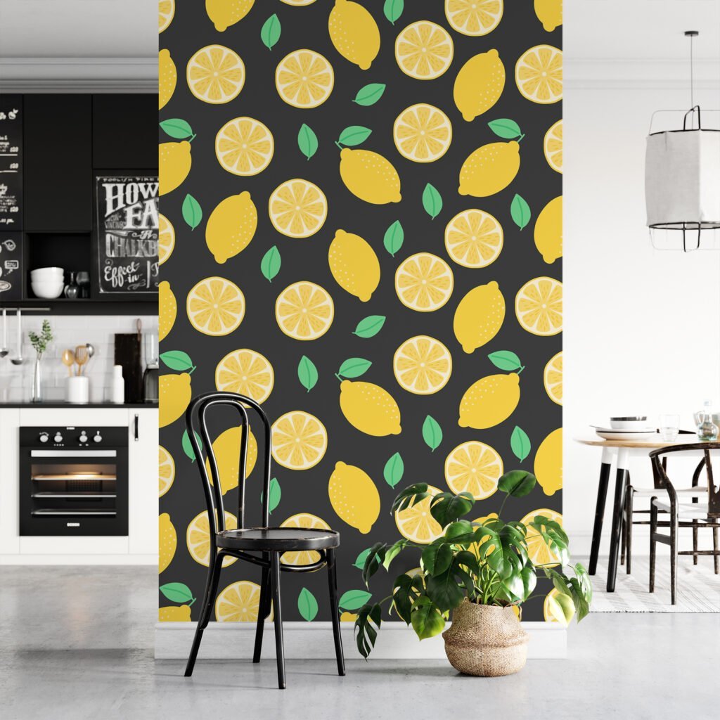 Flat Art Lemon Pattern With Mint Background Wallpaper, Lively Lemon Orchard Peel & Stick Wall Mural