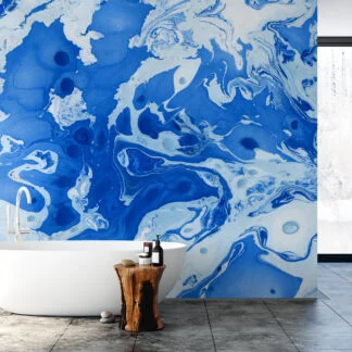 Blue Swirly Ink Art Illustration Wallpaper, Artistic Wave Design Peel & Stick Wall Mural