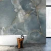Muted Teal Blue Marble Stone Texture Wallpaper, Cool Tranquil Blue Peel & Stick Wall Mural