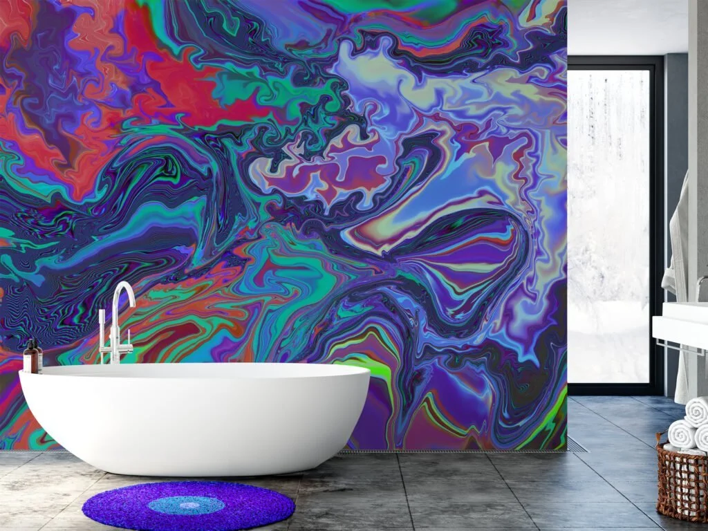 Psychedelic Abstract Colorful Ink Swirls Wallpaper, Vivid Liquid Abstract Peel & Stick Wall Mural