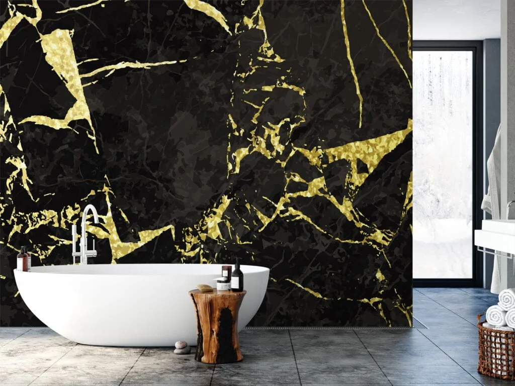 Black And Gold Illustration Wallpaper, Luxurious Black Marble Peel & Stick Wall Mural