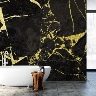 Black And Gold Illustration Wallpaper, Luxurious Black Marble Peel & Stick Wall Mural