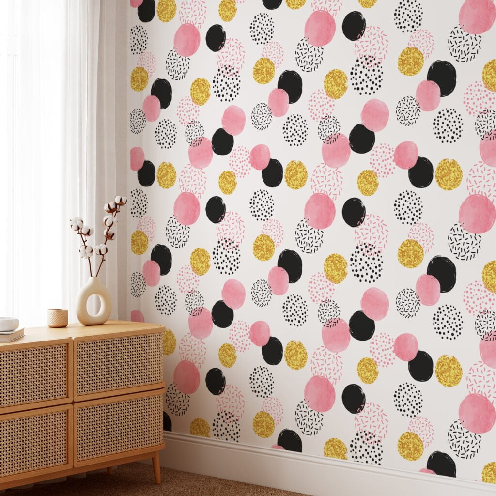 Confetti Circles Illustration Wallpaper, Chic Polka Glam Peel & Stick Wall Mural