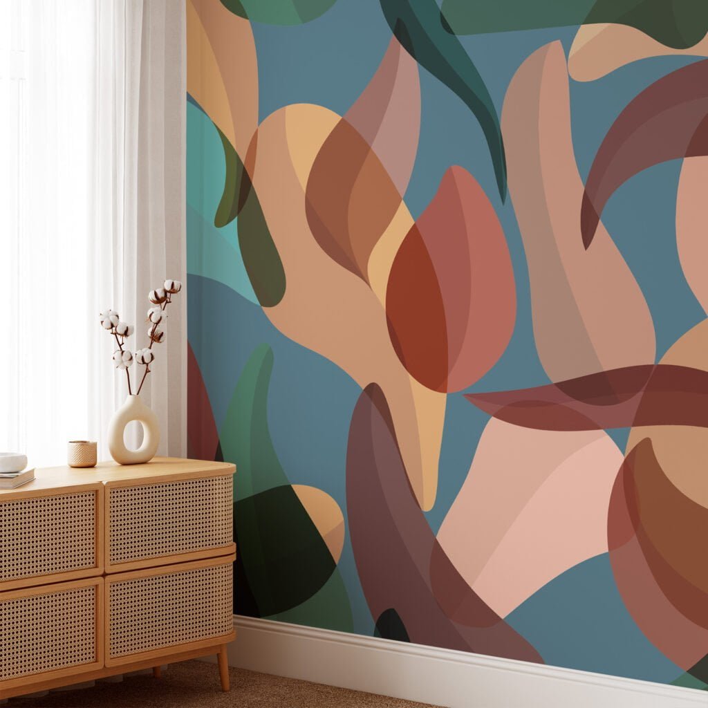 Abstract Colorful Modern Leaves Wallpaper, Modern Organic Shapes Peel & Stick Wall Mural