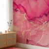 Pink Rose Gold Marble Ink Art Wallpaper, Luxe Pink And Gold Peel & Stick Wall Mural