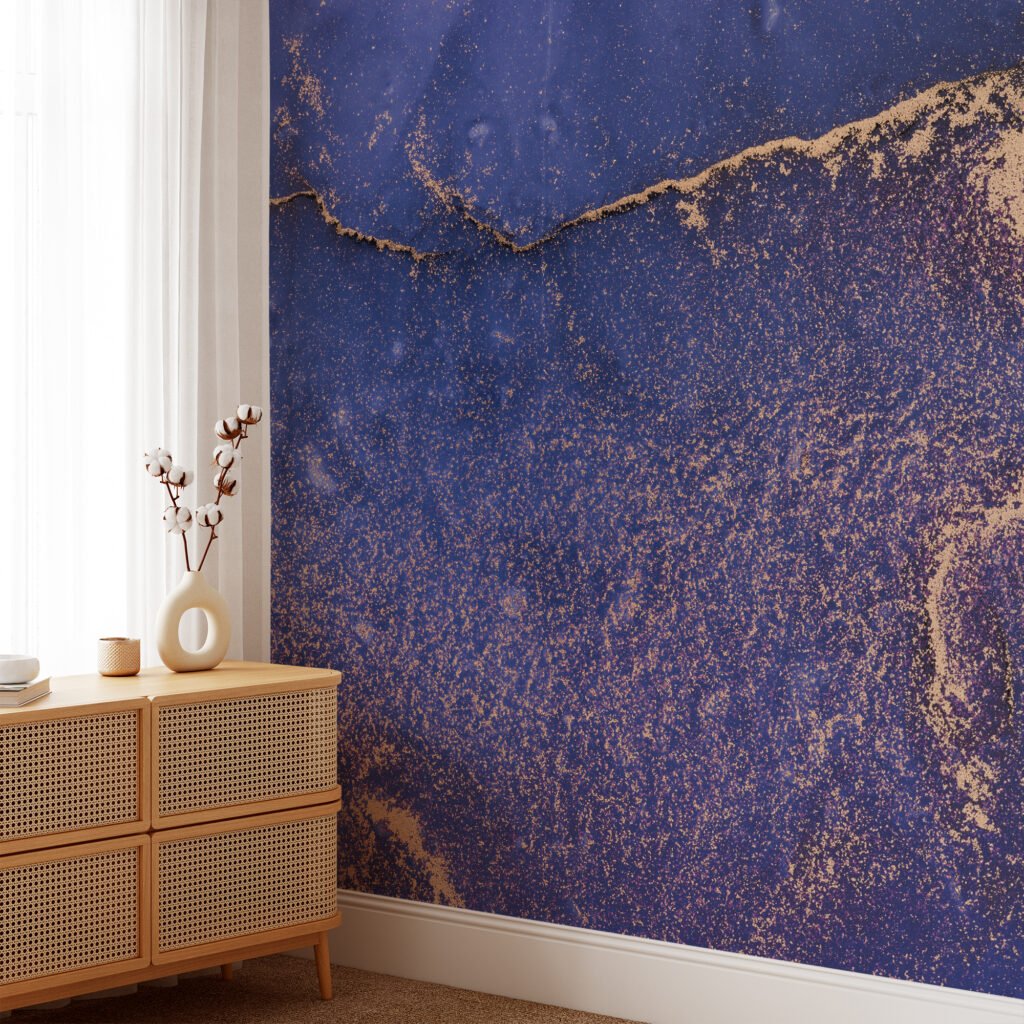 Dark Blue And Purple Gold Alcohol Ink Art Marble Wallpaper, Starry Night Blue Peel & Stick Wall Mural