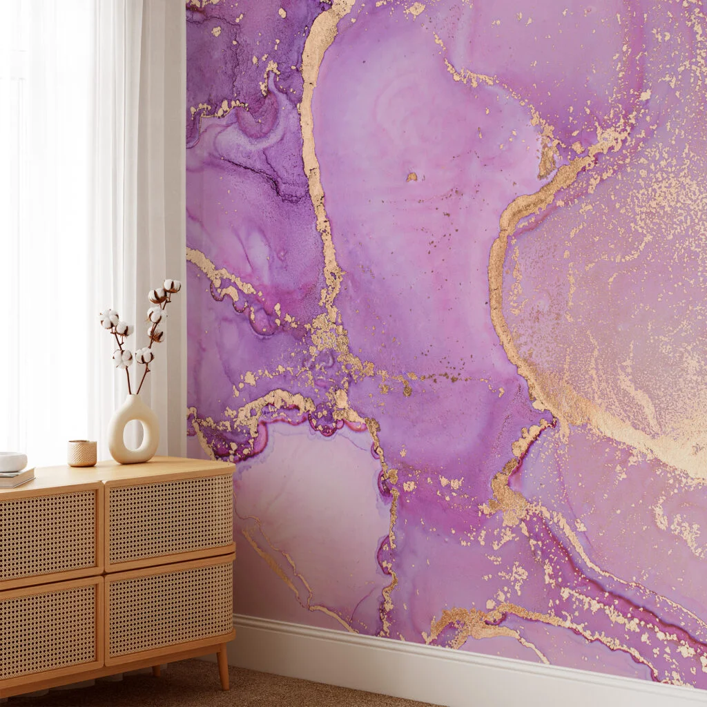 Purple And Pastel Pink Alcohol Ink Art Marble Wallpaper, Pink Lavender Dreams Peel & Stick Wall Mural