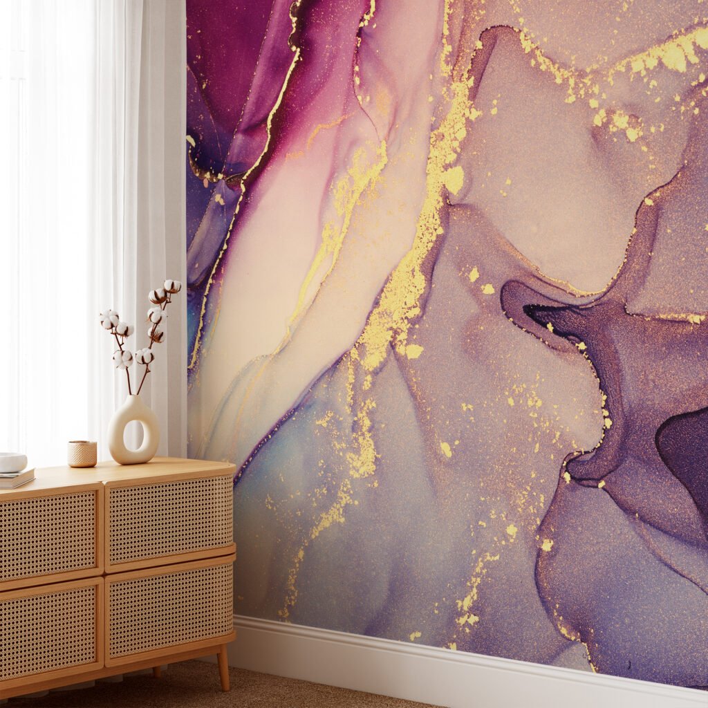 Multi Colored Alcohol Ink Art Marble Wallpaper, Enchanted Colorful Marble Peel & Stick Wall Mural