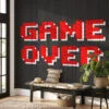 Game Over Video Game Pixel Art Wallpaper, Nostalgic Gamer Wall Decor Peel & Stick Wall Mural