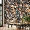 Abstract Floral Shaped Design Wallpaper, Chic Navy & Earth Tones Peel & Stick Wall Mural