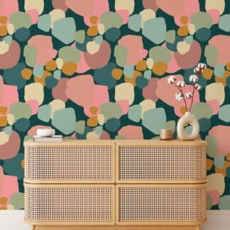 Abstract Exotic Pebbles Illustration Wallpaper, Soft Pastel Geometric Peel & Stick Wall Mural