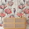 Flower Illustration Wallpaper, Abstract Floral Tulip Sketch Peel & Stick Wall Mural