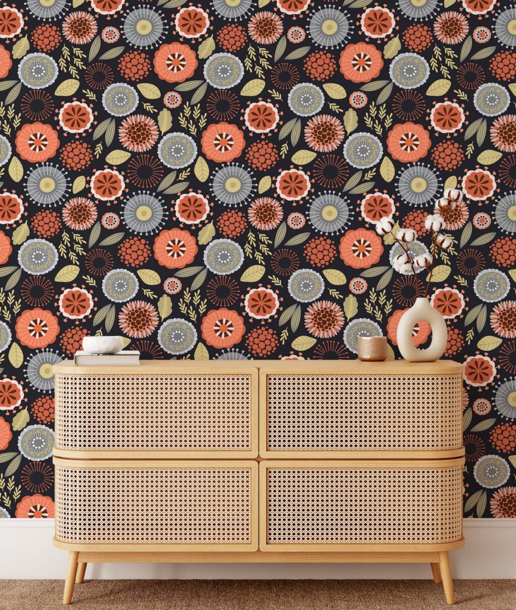 Abstract Leaves And Cells Pattern Wallpaper, Autumnal Bloom Peel & Stick Wall Mural