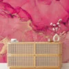 Pink Rose Gold Marble Ink Art Wallpaper, Luxe Pink And Gold Peel & Stick Wall Mural
