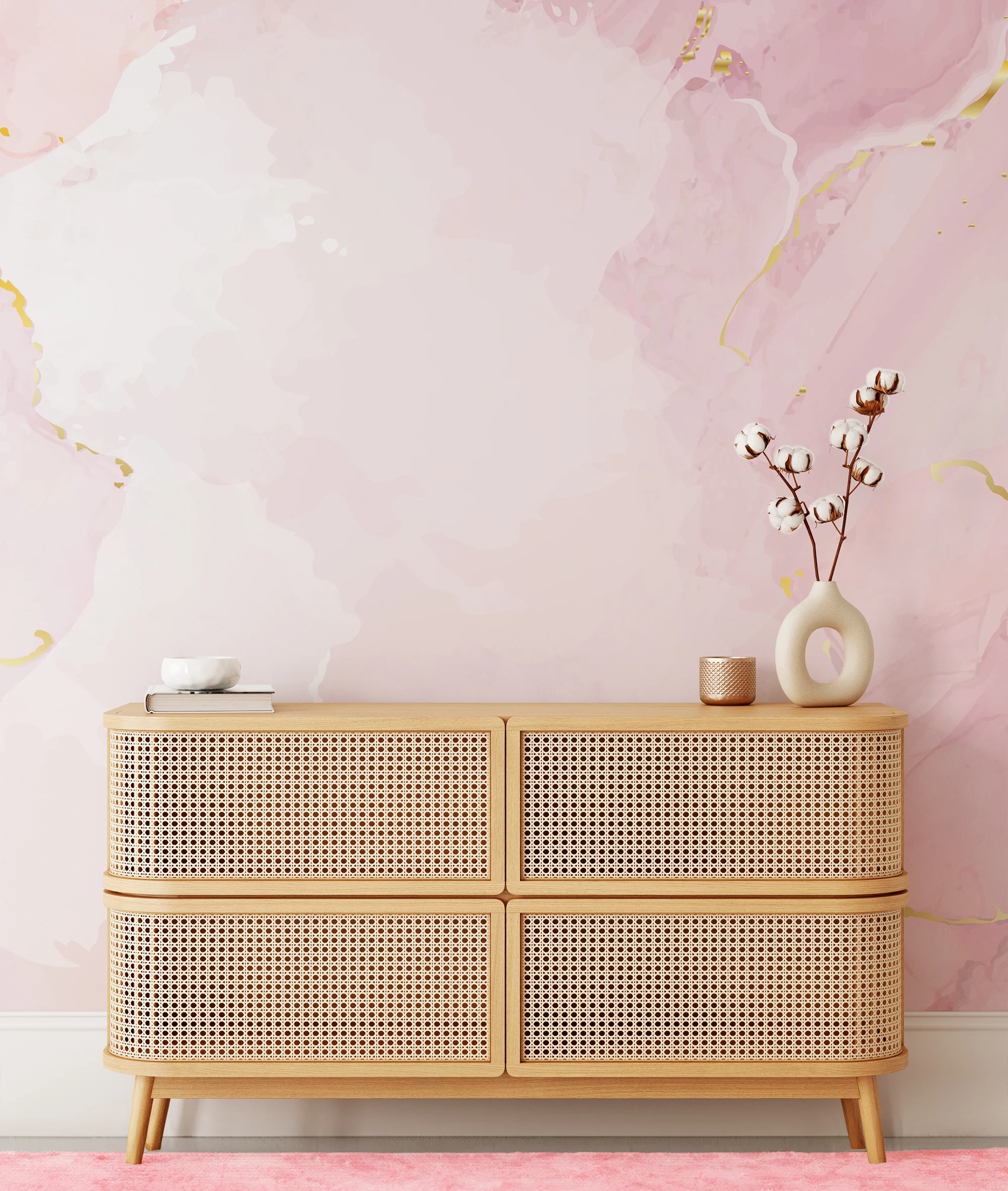 Pink Marble Illustration Wallpaper, Soft Luxe Marble Peel & Stick Wall Mural