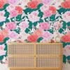 Floral Roses Flat Art Illustration Wallpaper, Romantic Rose Garden Peel & Stick Wall Mural