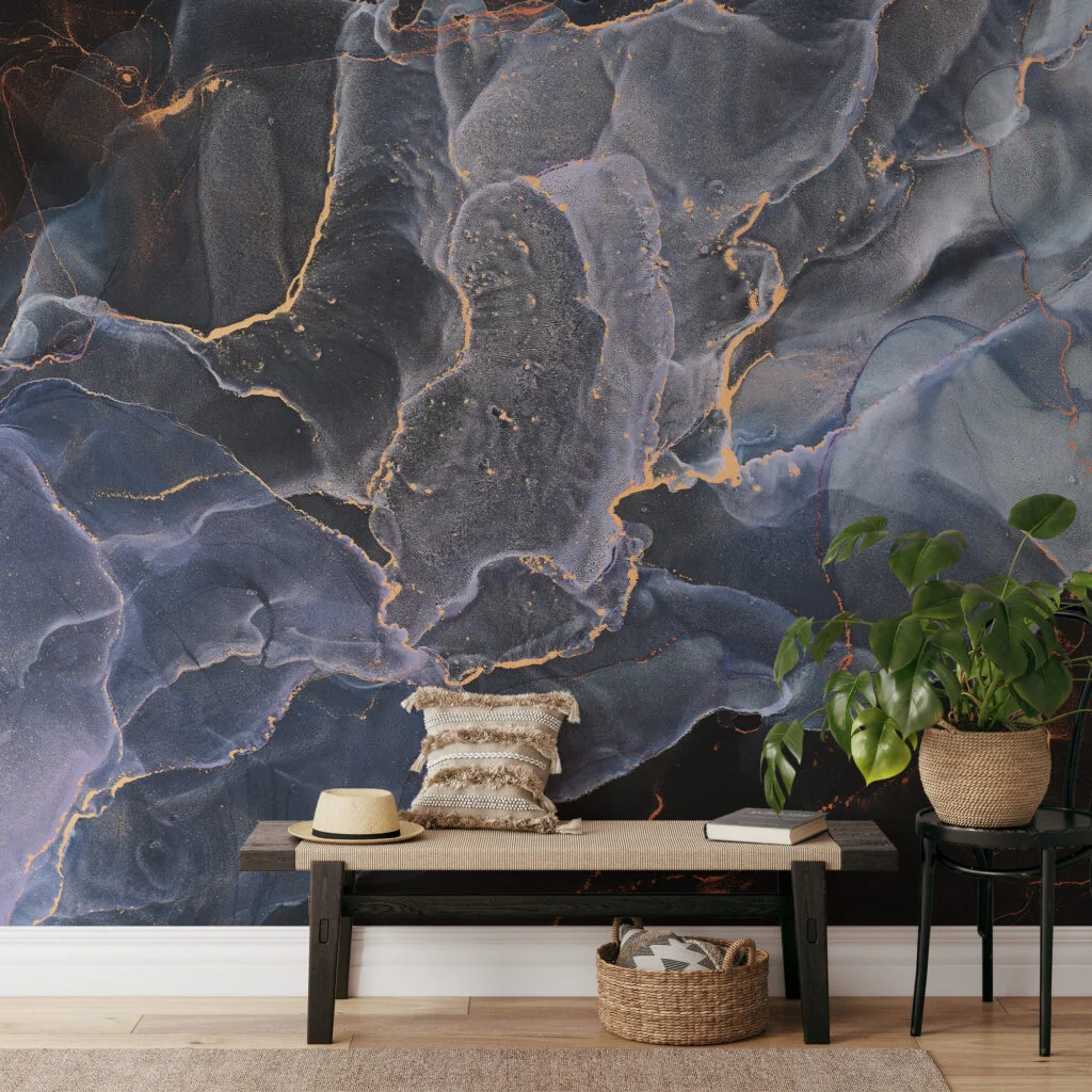 Negative Effect Alcohol Ink Art Marble Wallpaper, Cosmic Navy Blue Peel & Stick Wall Mural