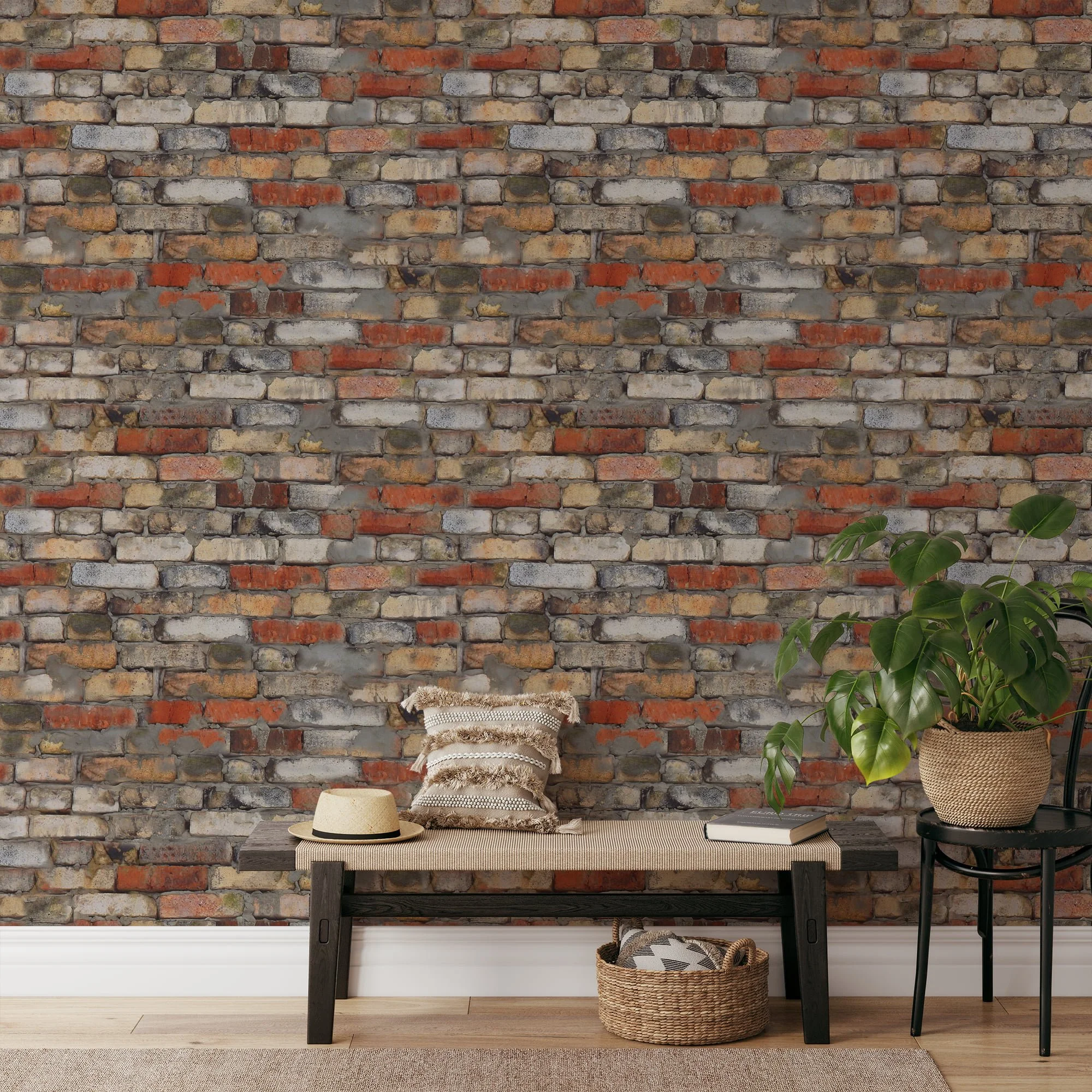 Brick Wall Wallpaper, Vintage Brickwork Faux Effect Peel & Stick Wall Mural