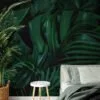 Large Dark Green Tropical Leaves Wallpaper, Lush Botanical Peel & Stick Wall Mural