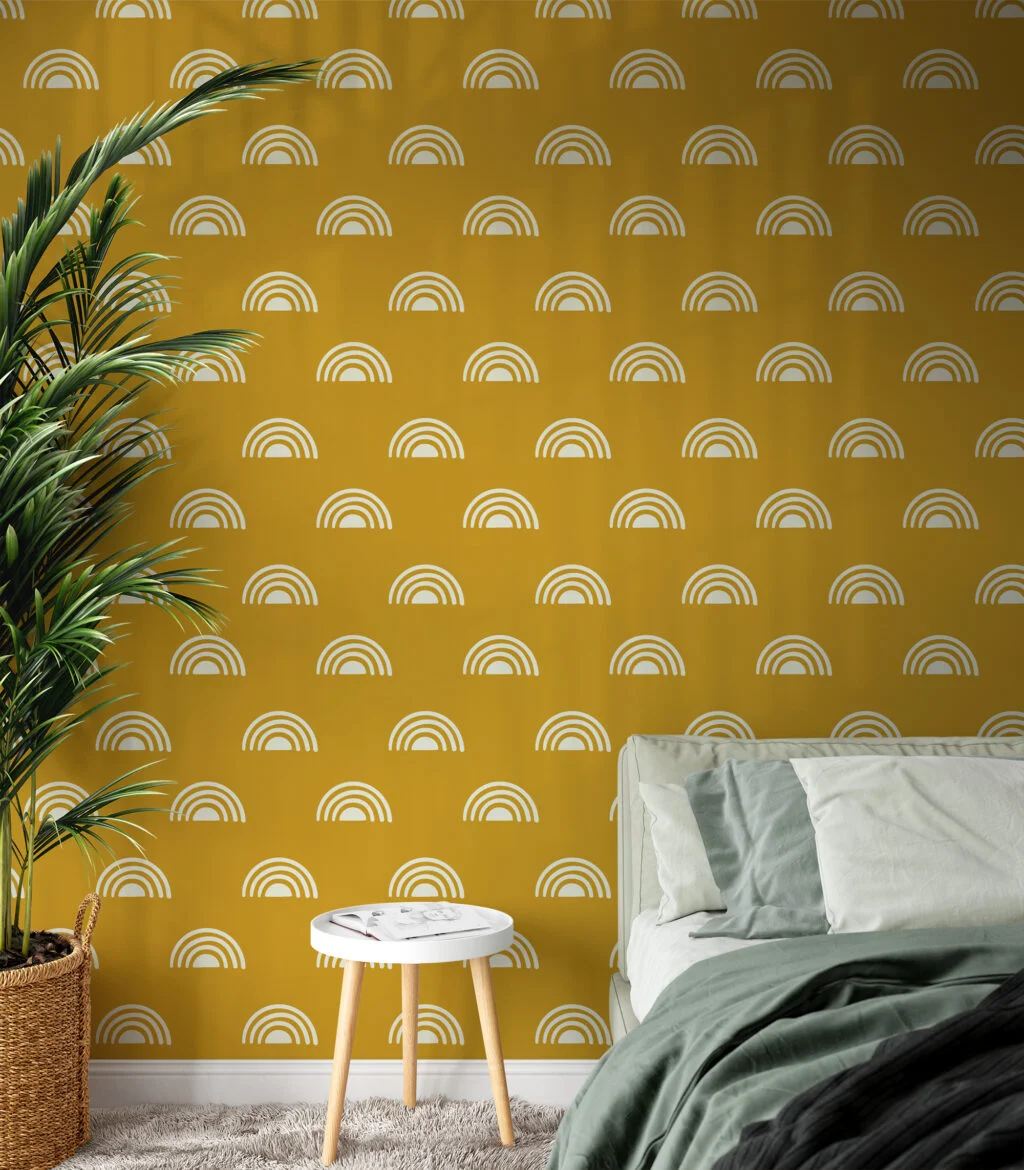 Yellow Boho Pattern Illustration Wallpaper, Chic Sunny Arches Peel & Stick Wall Mural