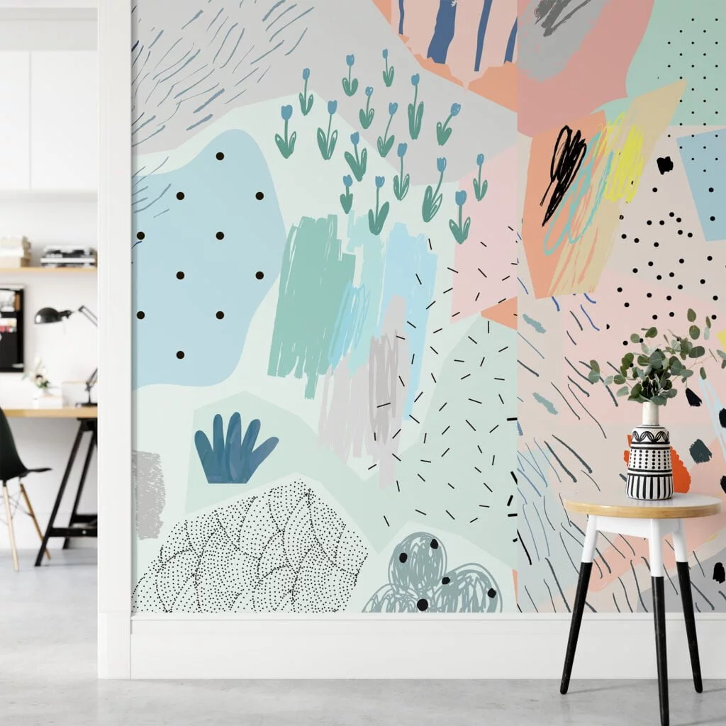 Abstract Brush Srokes and Shapes With Pastel Colors Wallpaper, Pastel Geometric Shapes and Textures Peel & Stick Wall Mural