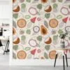 Vegetables And Fruits Illustration Pattern Wallpaper, Whimsical Tropical Fruit Peel & Stick Wall Mural