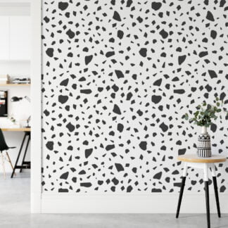 Dark Grey Block Pattern Illustration, Minimalist Terrazzo Black & White Peel & Stick Wall Mural