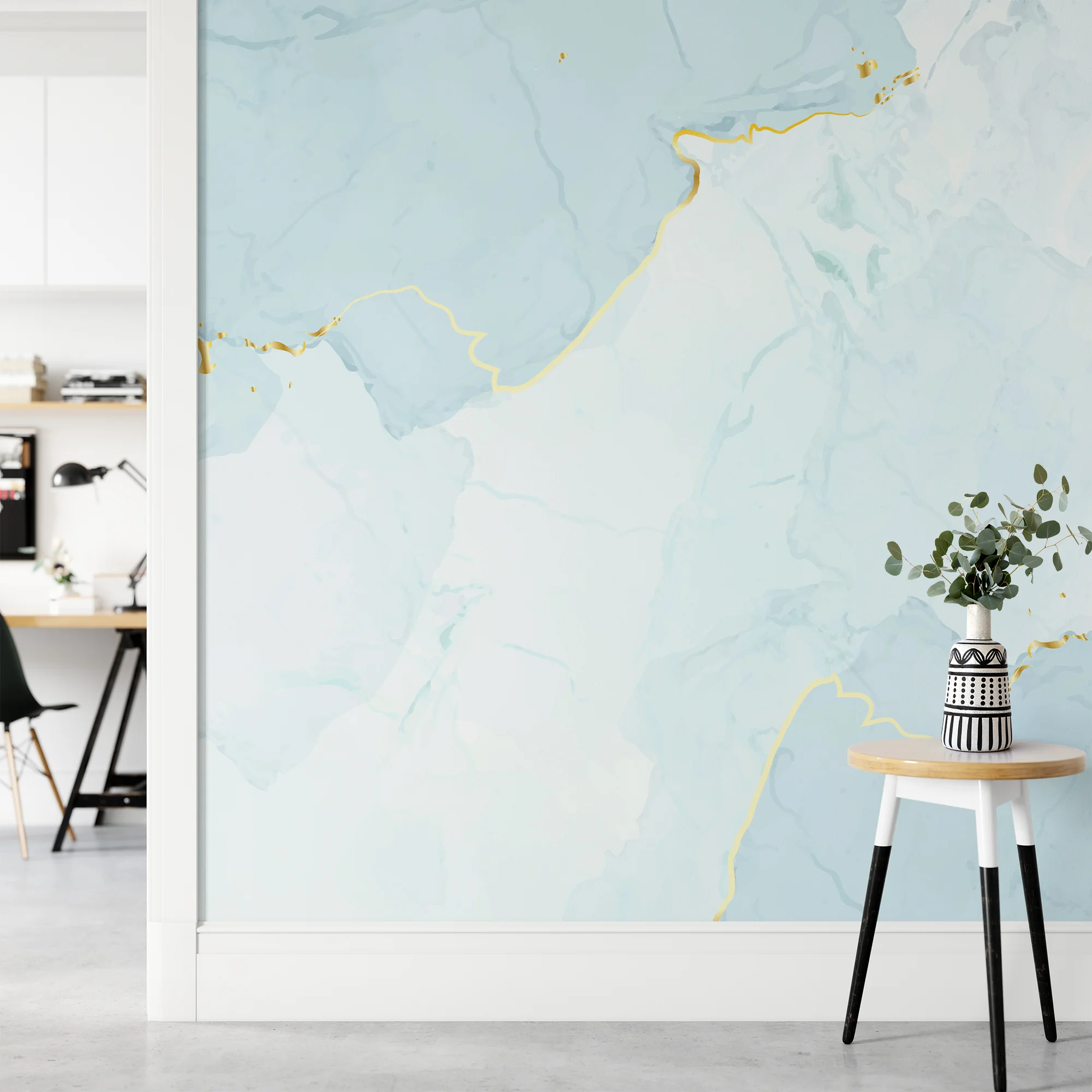 Light Blue Marble Wallpaper, Elegant Icy Blue Marble Peel & Stick Wall Mural