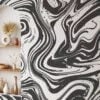 Dark Grey And White Swirl Design Wallpaper, Monochrome Marble Swirl Peel & Stick Wall Mural
