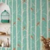 Abstract Snowy Trees With Birds Wallpaper, Chirping Birds in Birch Forest Peel & Stick Wall Mural