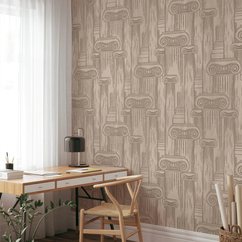 Greek Wall Texture Illustration Wallpaper, Retro Column Pattern Peel & Stick Wall Mural