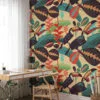 Retro Tropical Illustration With Toucans Wallpaper, Vibrant Jungle Peel & Stick Wall Mural