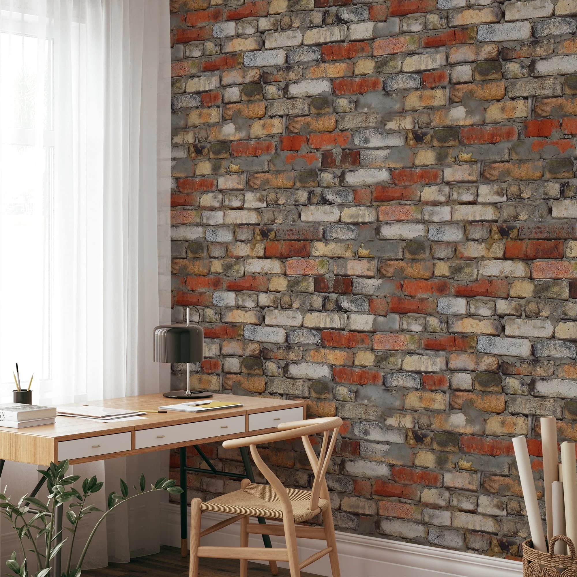 Brick Wall Wallpaper, Vintage Brickwork Faux Effect Peel & Stick Wall Mural