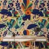Colorful Folk Art Illustration With Toucans Kangaroos And Koalas Wallpaper, Abstract Jungle Animals Peel & Stick Wall Mural