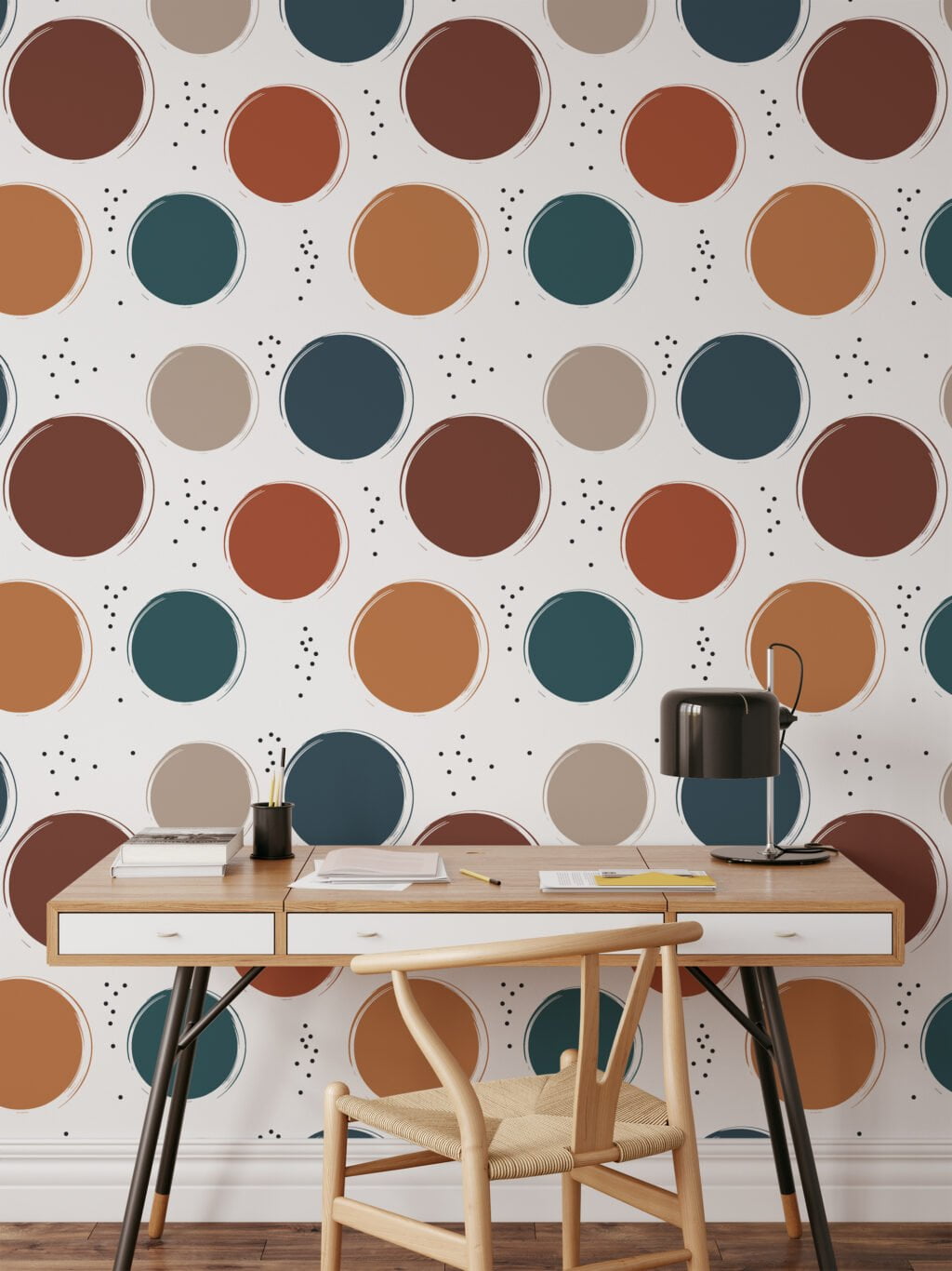 Abstract Pantone Colors Circles Design Illustration Wallpaper, Earthy Toned Circular Pattern Peel & Stick Wall Mural