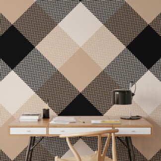 Beige And Black Checker Illustration Wallpaper, Contemporary Neutral Geometric Peel & Stick Wall Mural