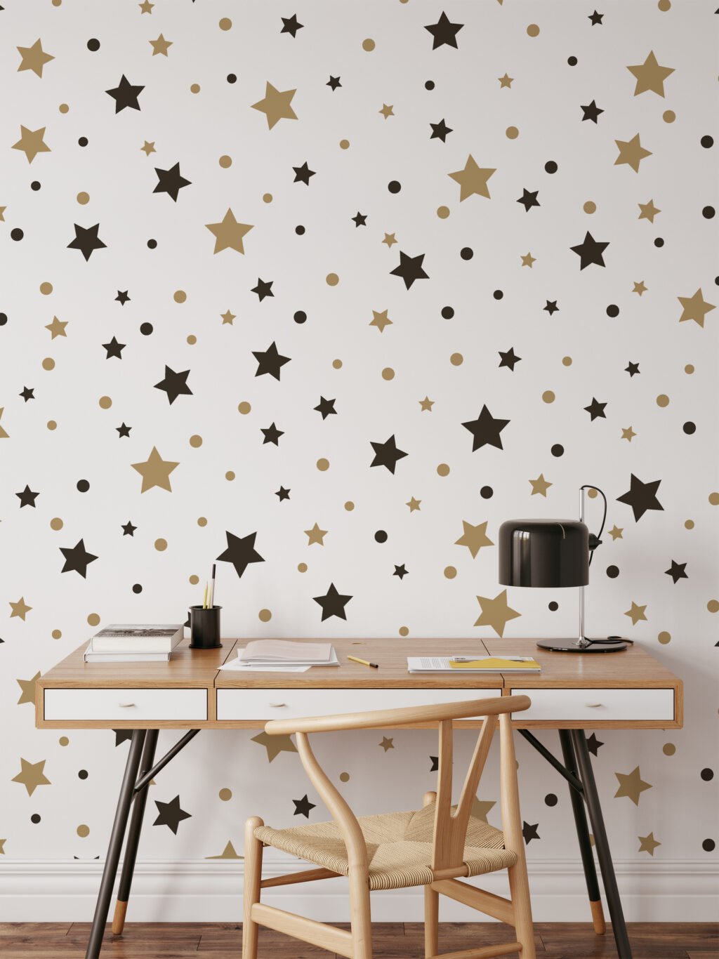 Stars And Dots Nursery Wallpaper, Twinkling Stars For Kids Peel & Stick Wall Mural