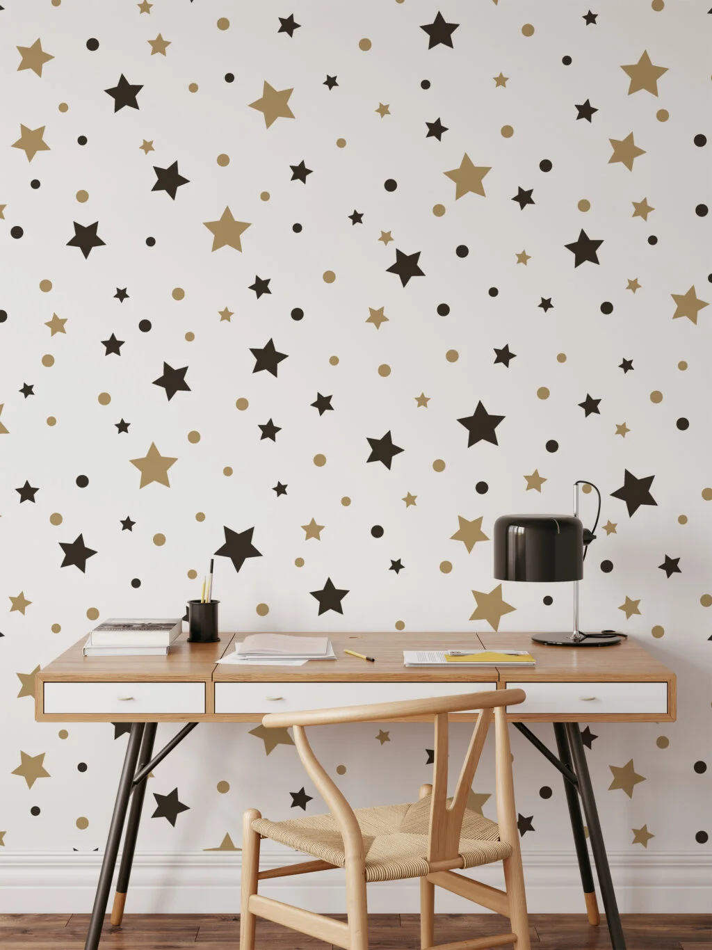 Stars And Dots Nursery Wallpaper, Twinkling Stars For Kids Peel & Stick Wall Mural