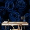 Floral Dark Blue Roses Wallpaper, Midnight Elegant Floral Peel & Stick Wall Mural