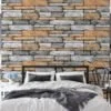 Large Brick Stone Wall Wallpaper, Contemporary Layered Stone Faux Peel & Stick Wall Mural