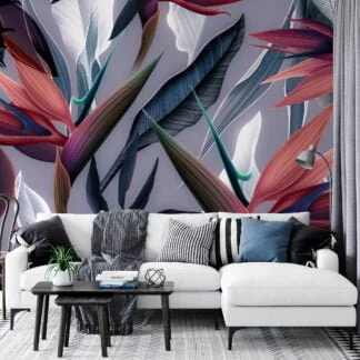 Dark Themed Birds Of Paradise Tropical Wallpaper, Sleek Abstract Botanical Peel & Stick Wall Mural