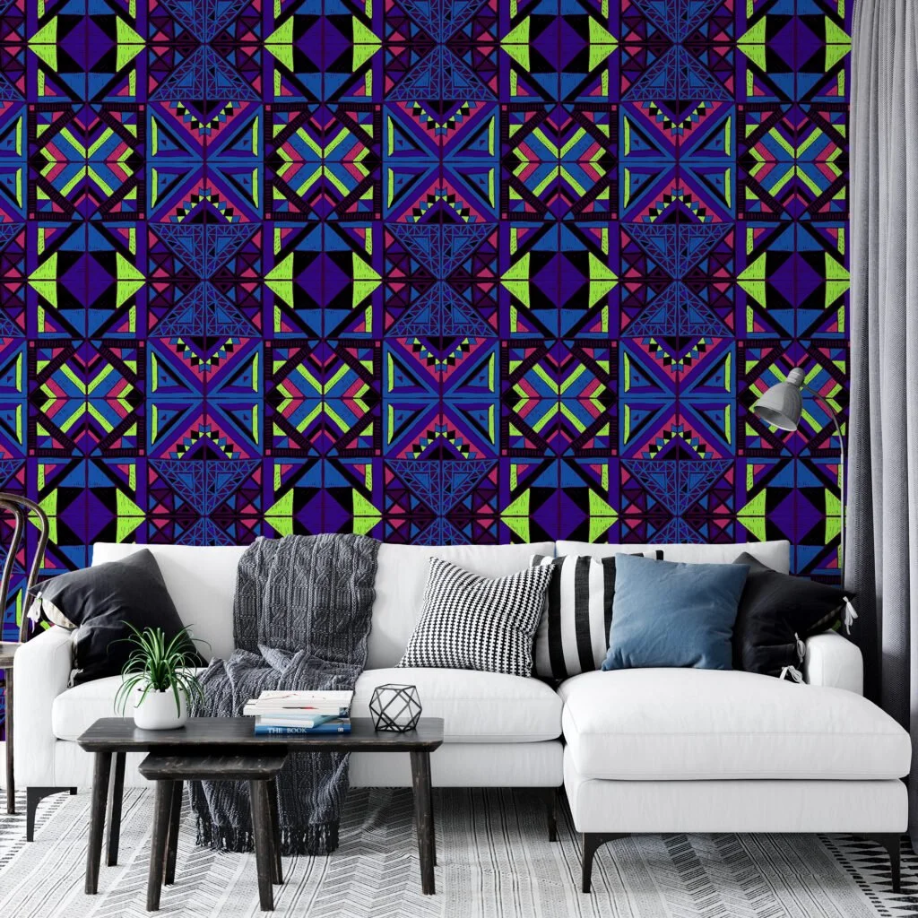 Bright Colored Tribal Pattern Illustration Wallpaper, Geometric Bold & Artistic Peel & Stick Wall Mural