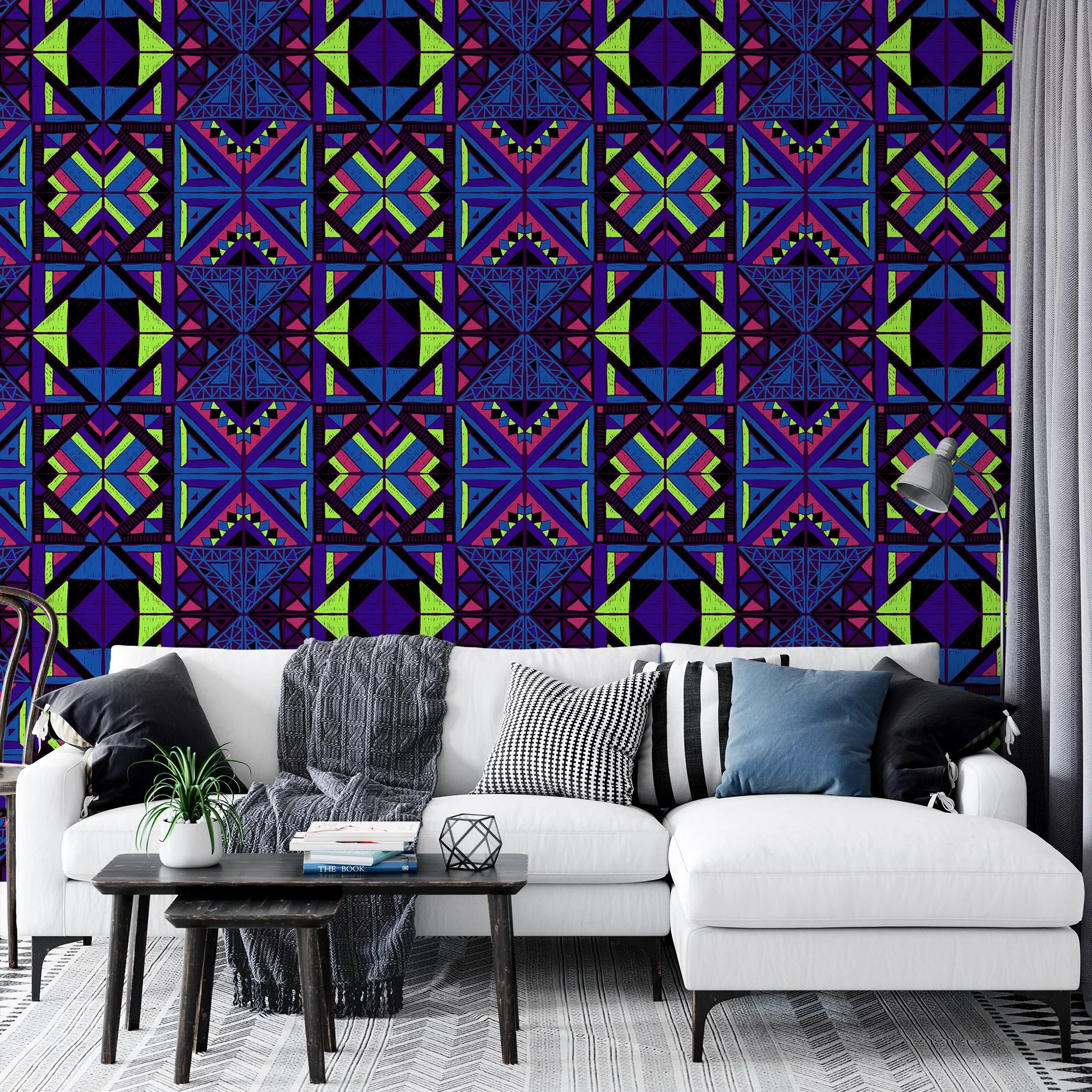 Bright Colored Tribal Pattern Illustration Wallpaper, Geometric Bold & Artistic Peel & Stick Wall Mural