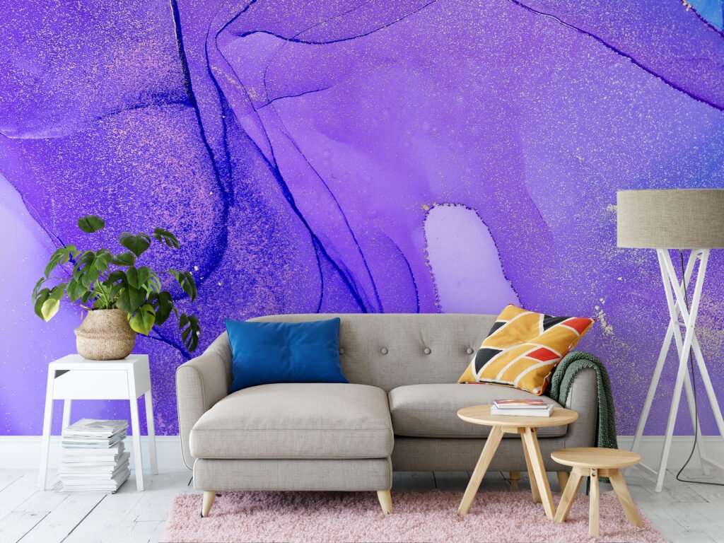 Bright Purple Alcohol Ink Art Marble Wallpaper, Ultraviolet Marble Peel & Stick Wall Mural