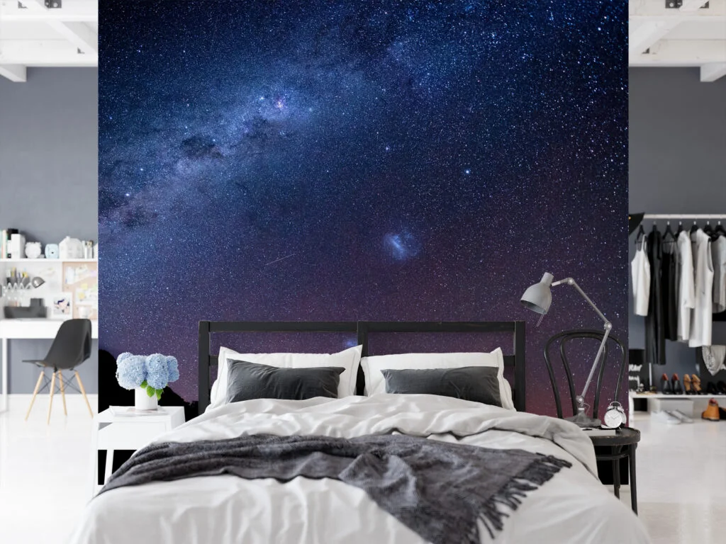 Star Lights In The Sky Wallpaper, Starry Night Sky Over Mountains Peel & Stick Wall Mural