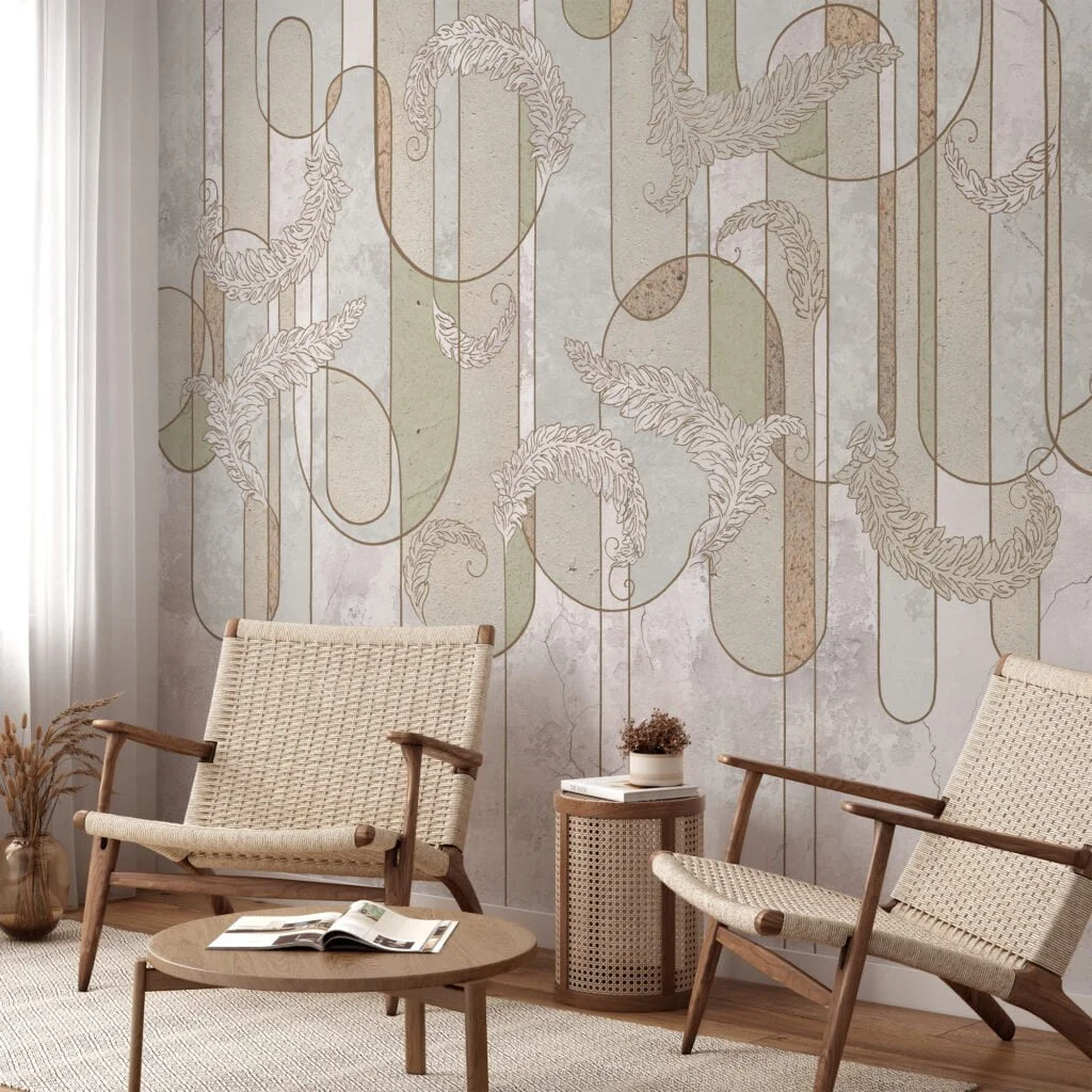 Art Deco Illustration With Light Stone Textured Background Wallpaper, Elegant Luxe Peel & Stick Wall Mural