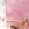 Pink Marble Illustration Wallpaper, Elegant Pink And Gold Specks Peel & Stick Wall Mural