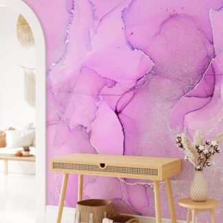 Pink Purple Alcohol Ink Art Marble Wallpaper, Lush Pink Peel & Stick Wall Mural