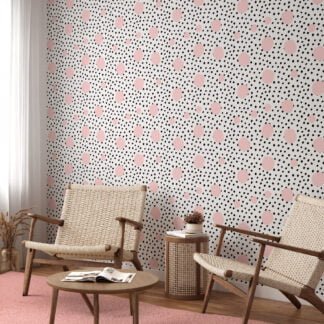 Polka Dots Illustration Wallpaper, Polka Dots & Pink Spheres Peel & Stick Wall Mural