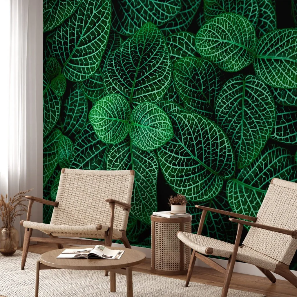 Dark Green Nerve Plant Leaves Wallpaper, Botanical Leaf Peel & Stick Wall Mural